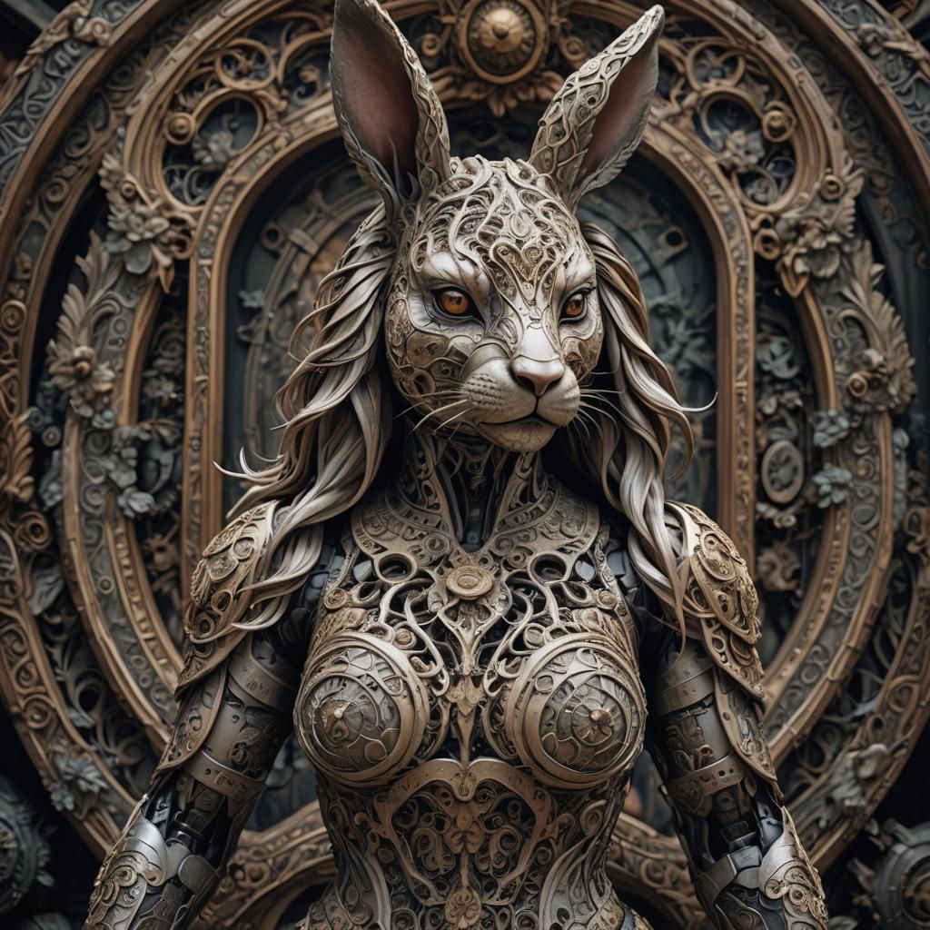 Hybrid Bunny-Bear Woman: Hyperrealistic Anthropomorphic Figu...
