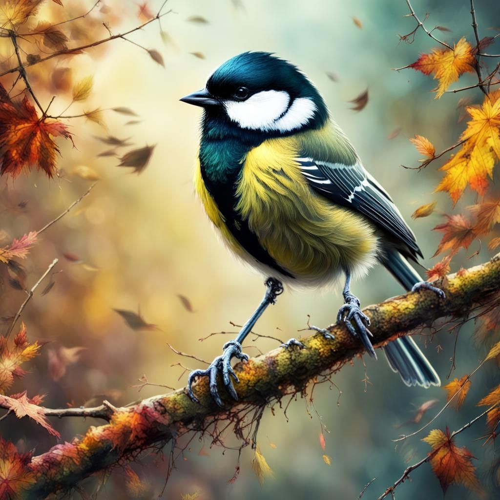 Great Tit in Autumn: Digital Matte Painting
