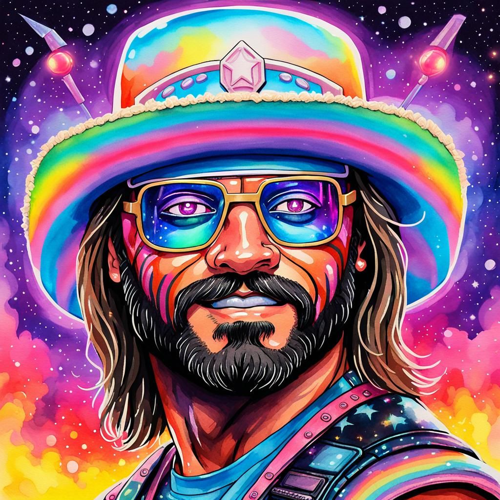 Rainbow Cyberpunk Randy Savage Watercolor