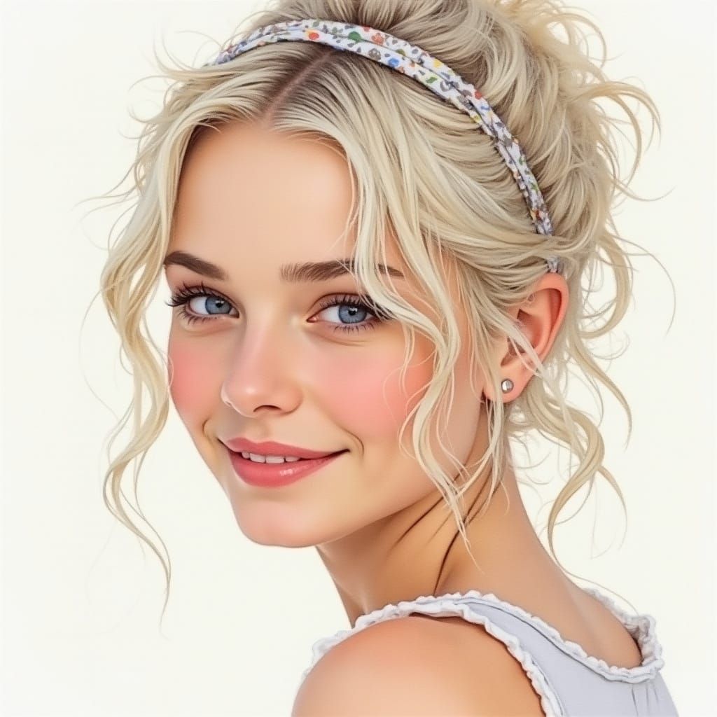 Minimalist Watercolor Portrait Of Young Stella Stevens