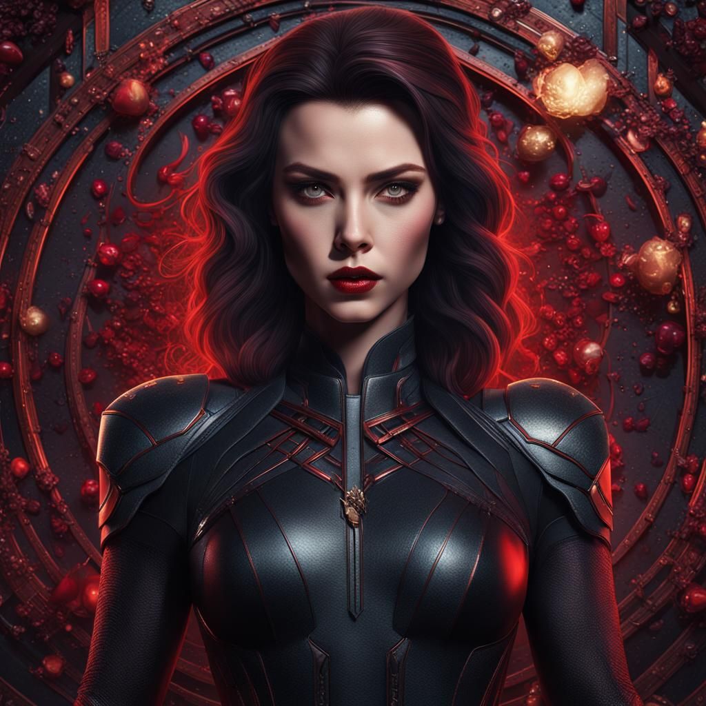 Mystic 3D Rendering of a Black Widow with Six-Pack Abs