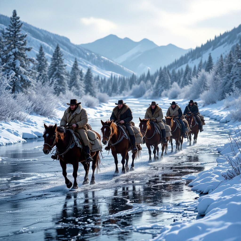 Pioneers Cross Frozen River in Perilous 1870s Scene