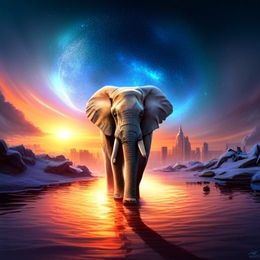 Glowing Elephant Hologram in Sci-Fi Style