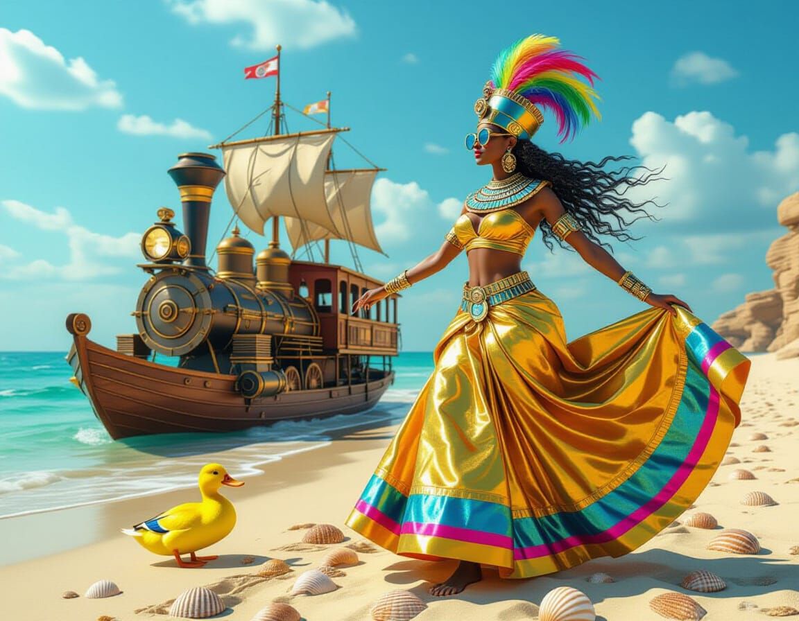 Steampunk Egyptian Dancer on a Rainbow Beach