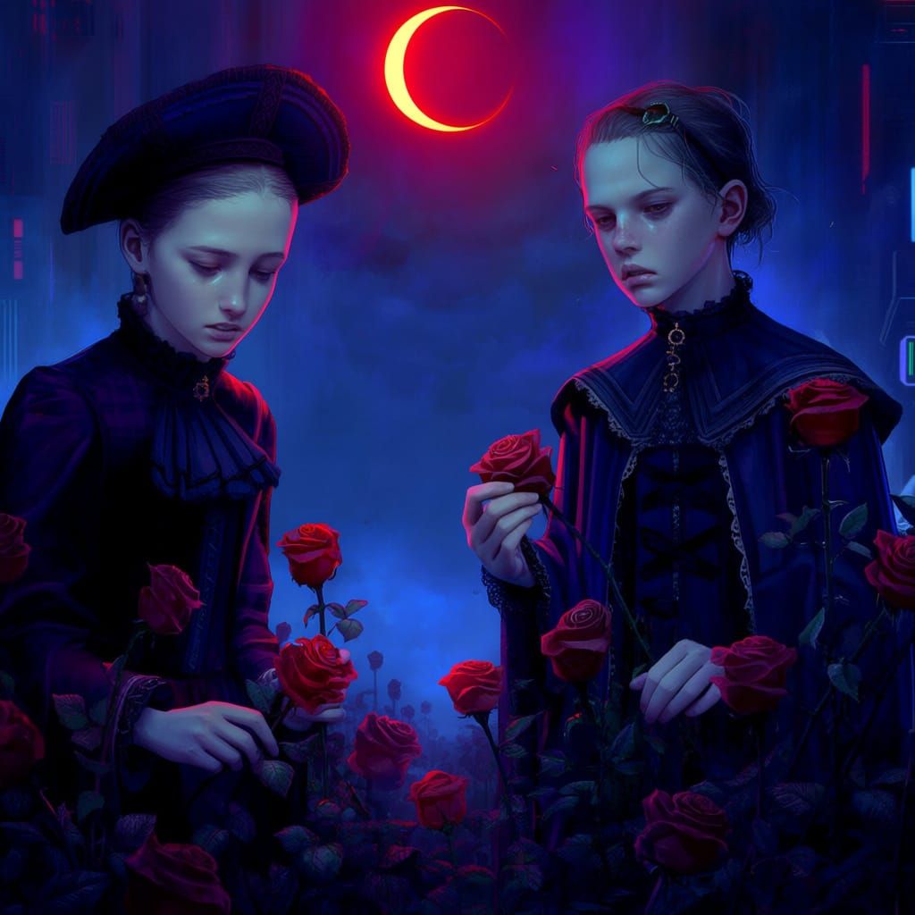 Crimson Eclipse Rose Thieves in Gothic Cyberpunk