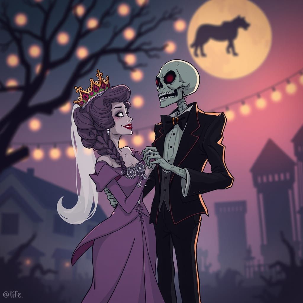 Undead Prom Couple Dances in Tim Burton Anime Style