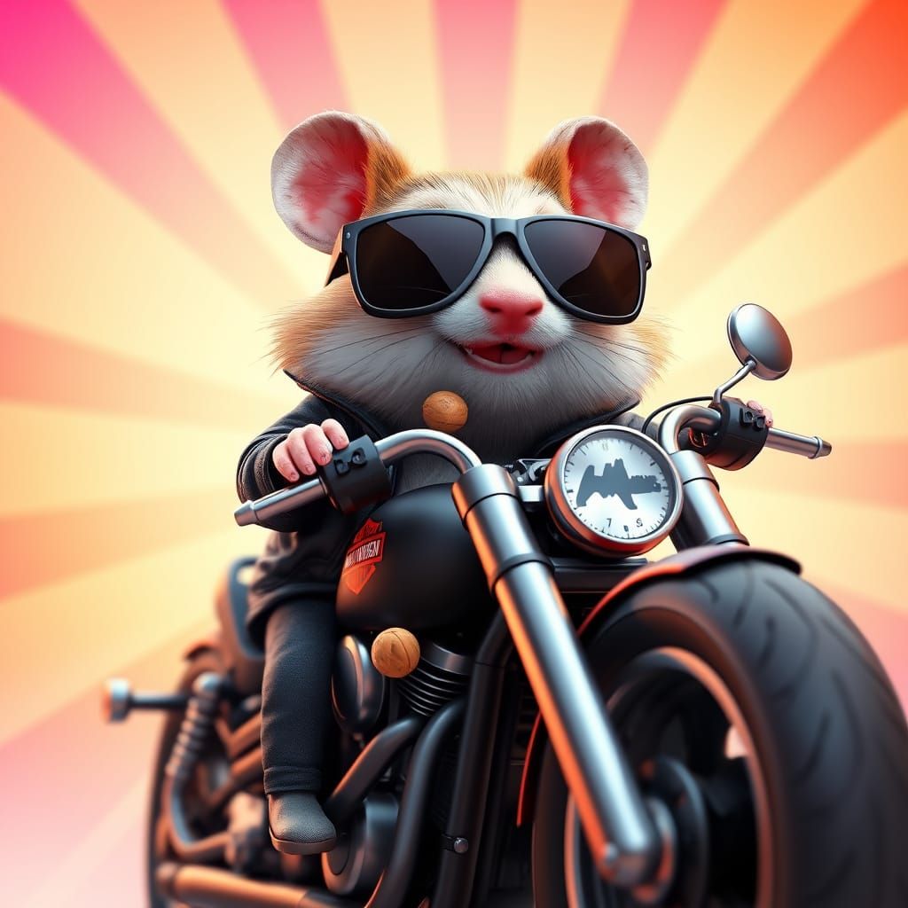 Hamster Harley Davidson Rider in Radial Gradient Background