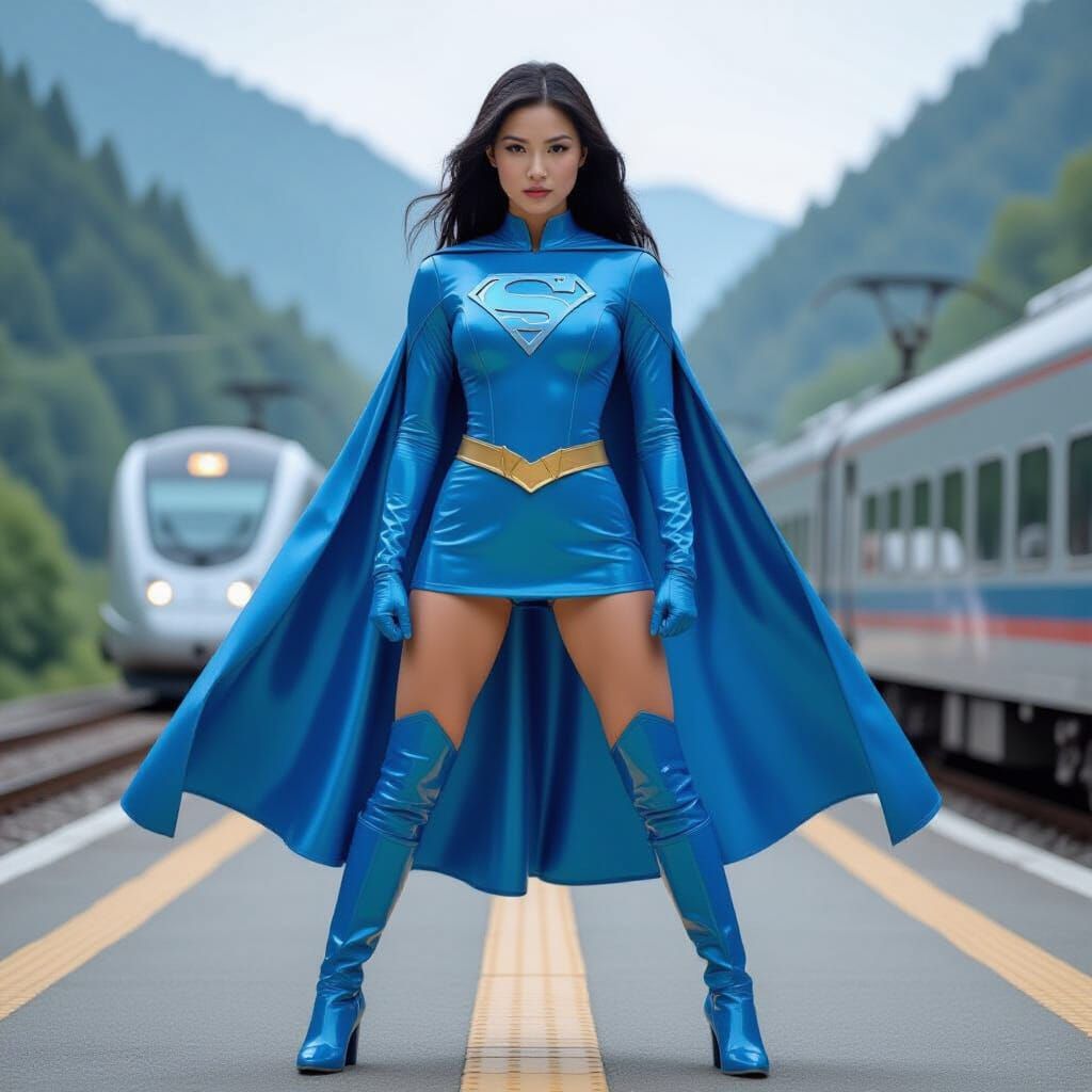 Supergirl Blue Star in Patent Leather Outfit at Mountain Tun...