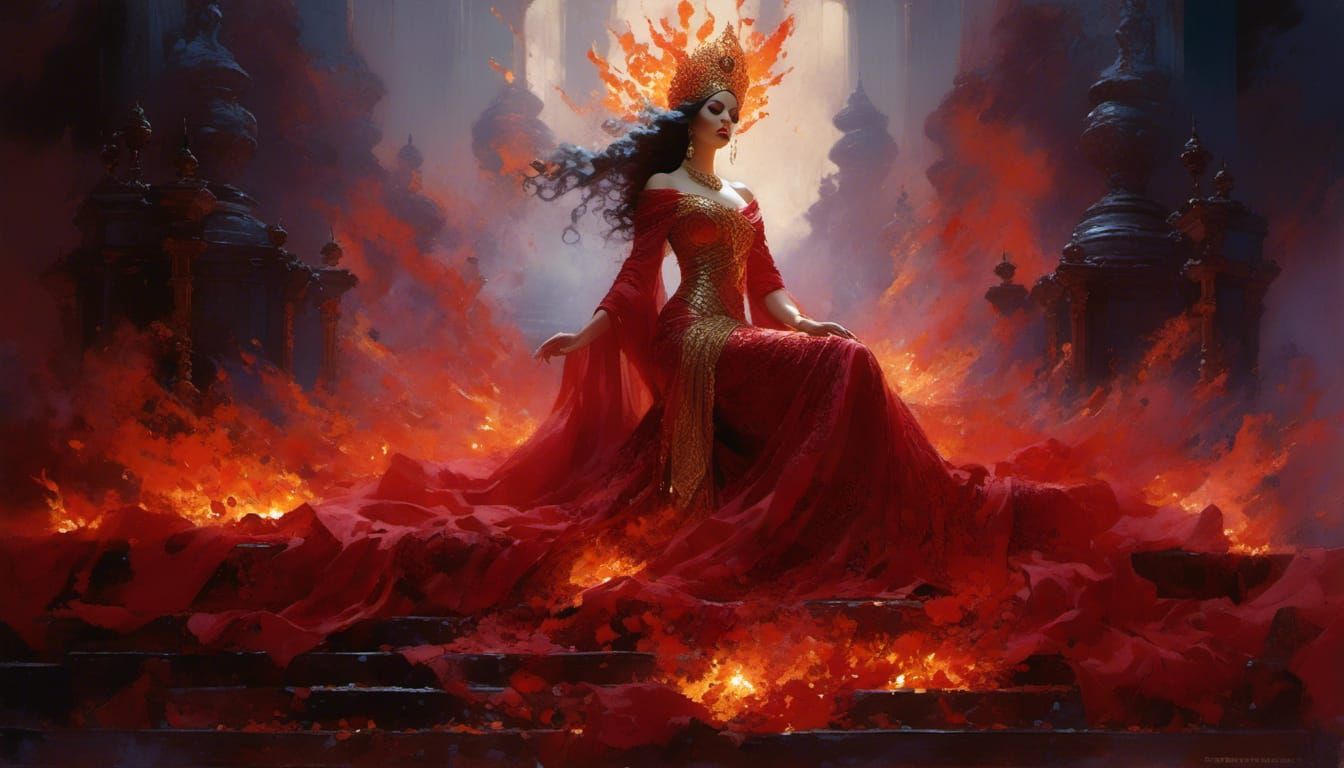Fire Goddess Portrait with Embers, Hyperrealistic Digital Ar...