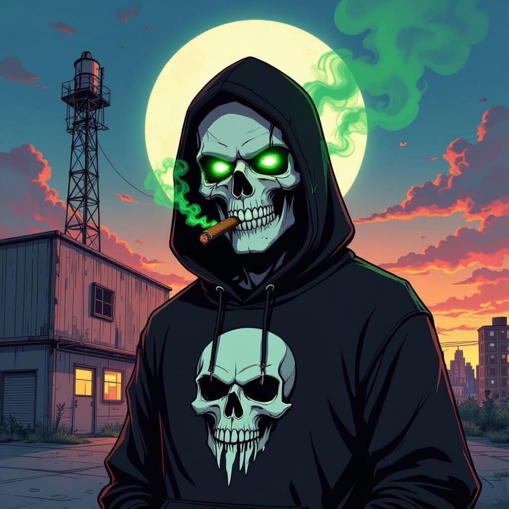 Skull Character as Mafia Boss in Comic Book Art