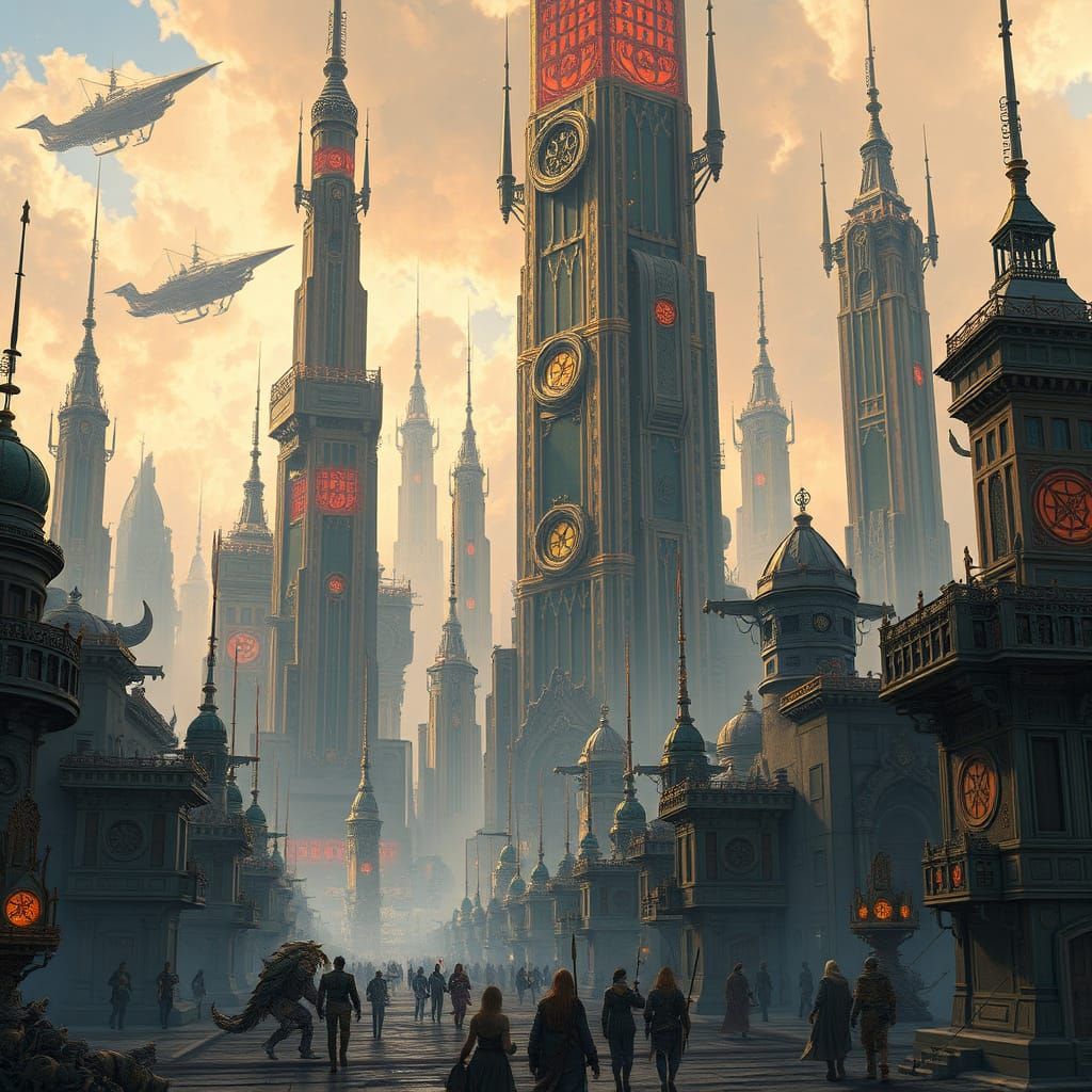 Futuristic Dwemer Metropolis with Magic and Technology