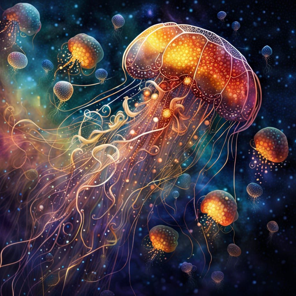 Steampunk Jellyfish Sailing Space in Renaissance Style