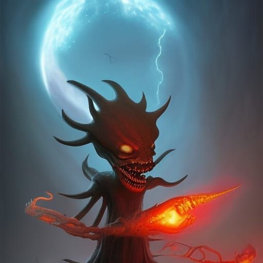 Intimidating Sci-Fi Carrot Demon in Cosmic Painting