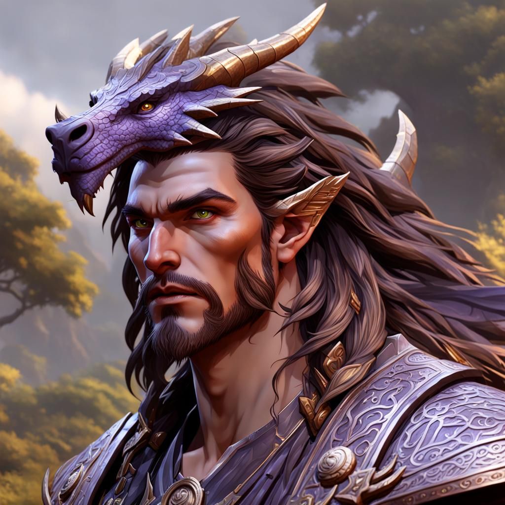 Dragon-Human Druid Portrait in Dark Fantasy Style