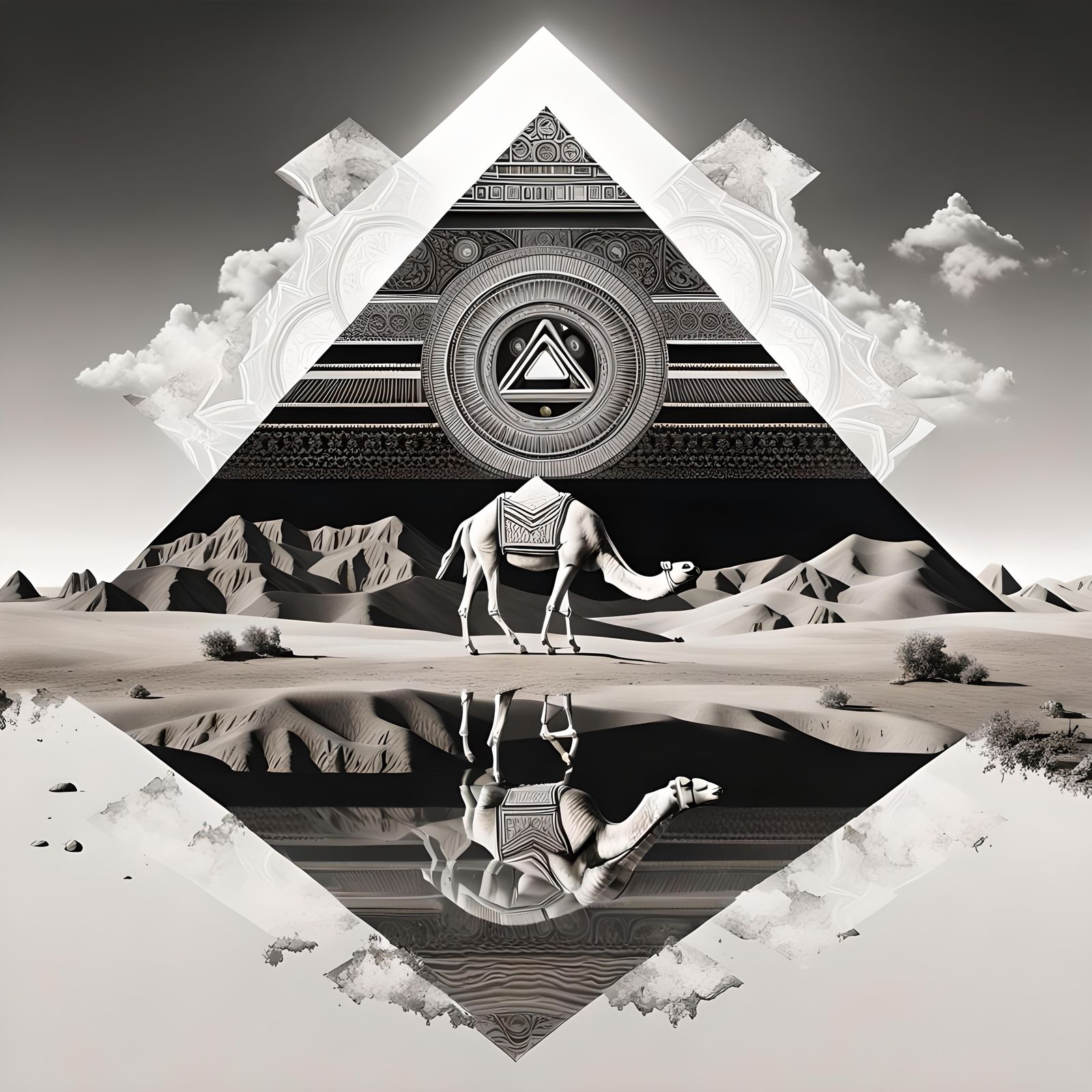 Inverted Pyramid Oasis: Gothic Monochromatic Art