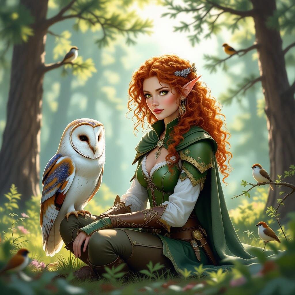 Wood Elf Maiden in Whimsical Forest Scene