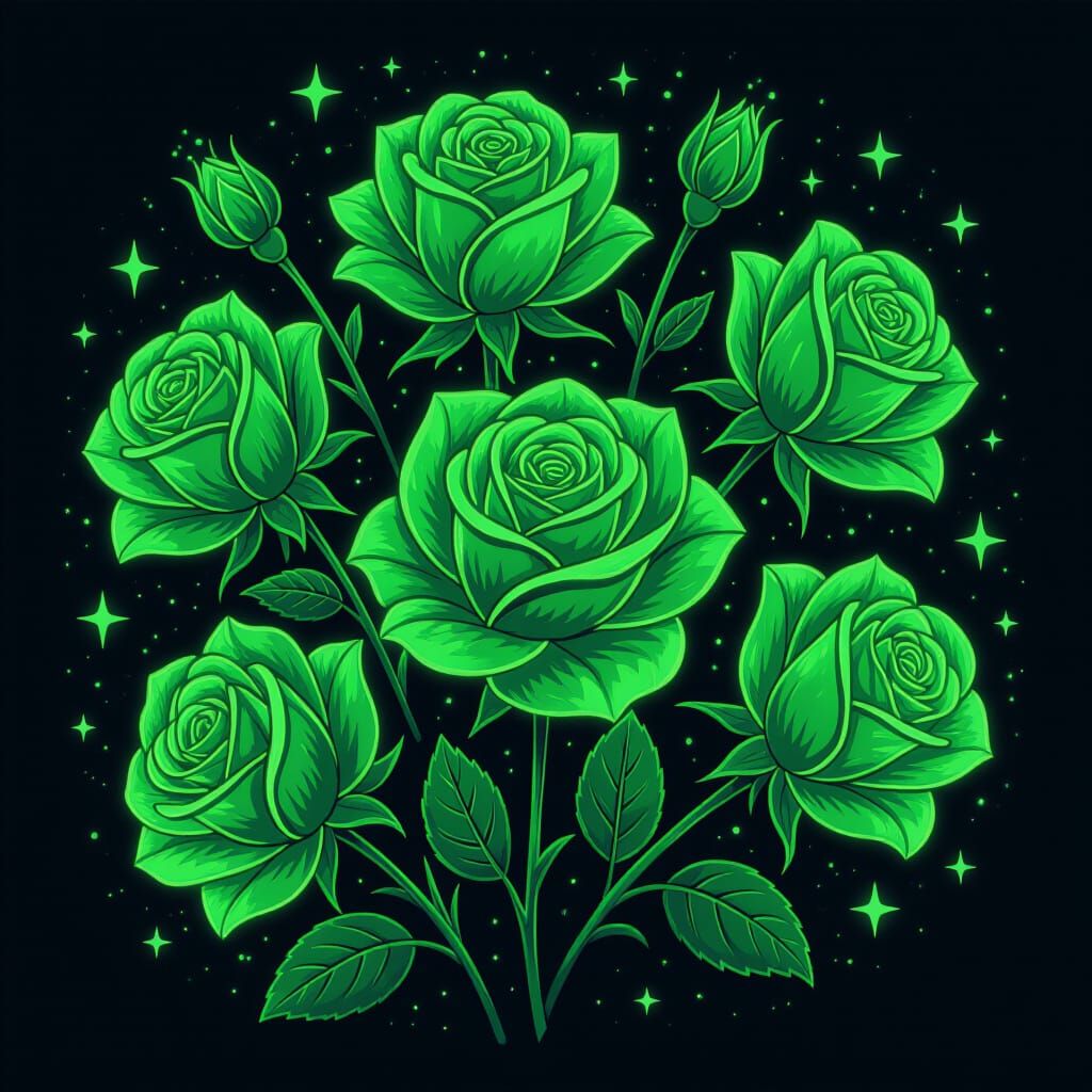 Magical Neon Green Roses on Dark Background