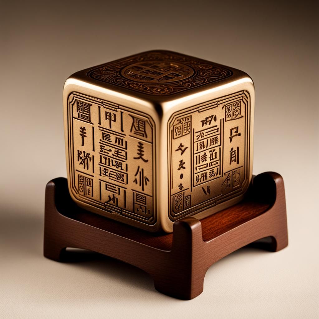 Hieroglyphic Dice on Antique Stand in Sepia