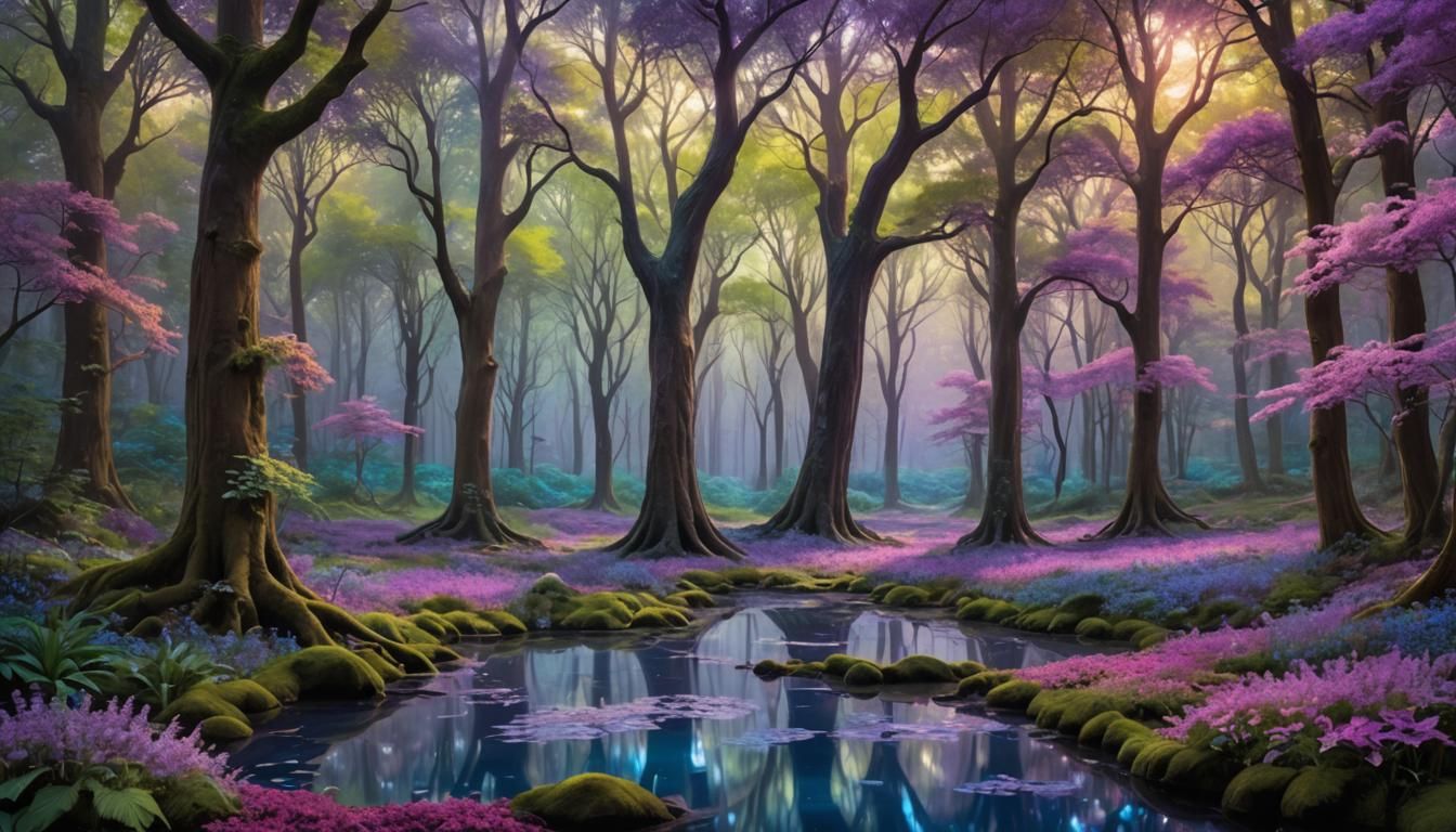 Enchanted Grove with Luminous Flora, Fantasy Concept Art
