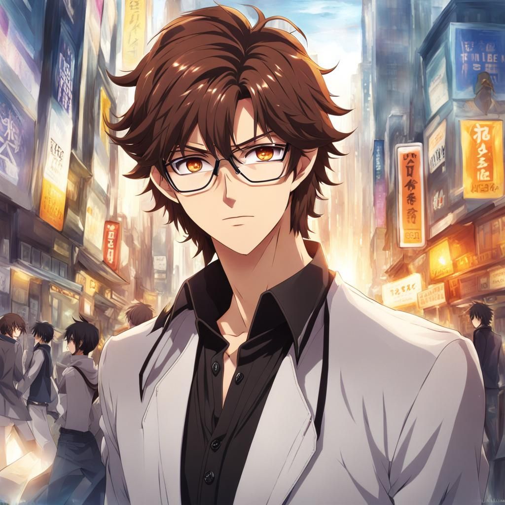 Anime Style Portrait of a Brown-Haired Man with Glasses