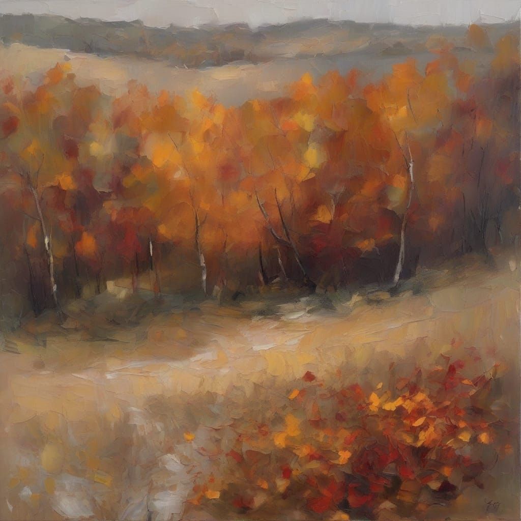 Fleeting Autumn Beauty in Impressionist Oil Painting