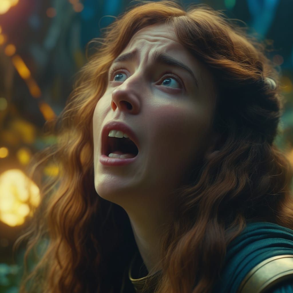Screaming Person in Sci-Fi Scene, Pre-Raphaelism Style