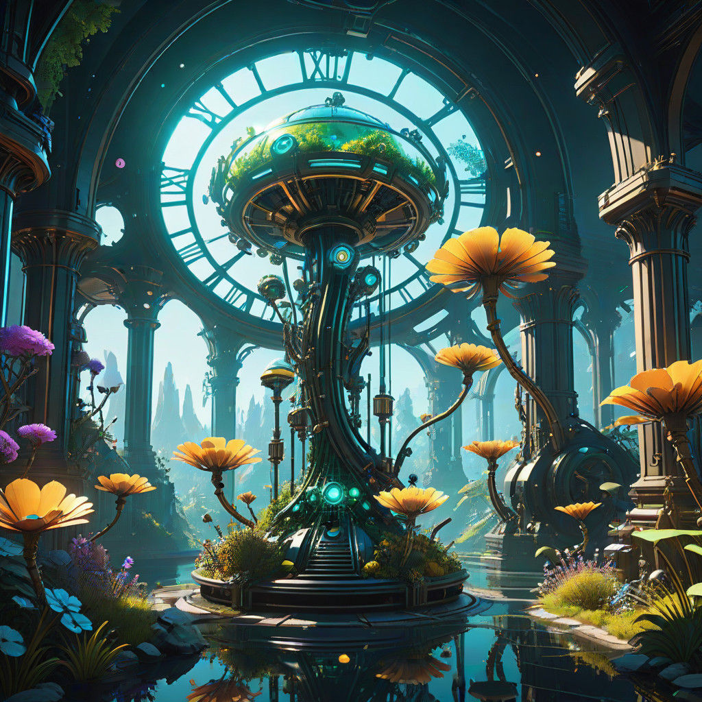 Surreal Mechanical Garden Blooms in Unison with Intricate Ge...
