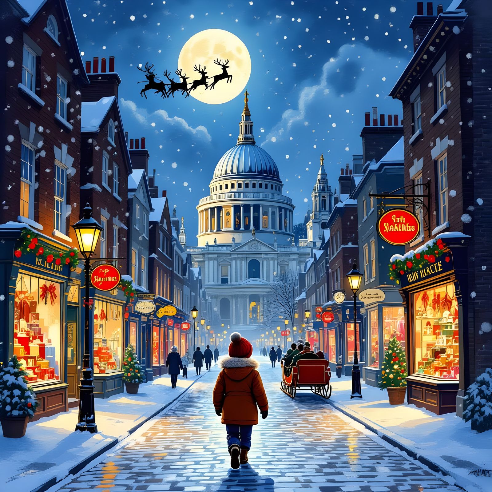 Victorian Snowy Night: Boy Walks Past St. Paul's Cathedral