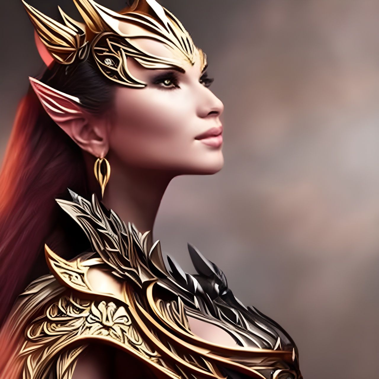 Majestic Cat Woman Portrait in Elvish Armor