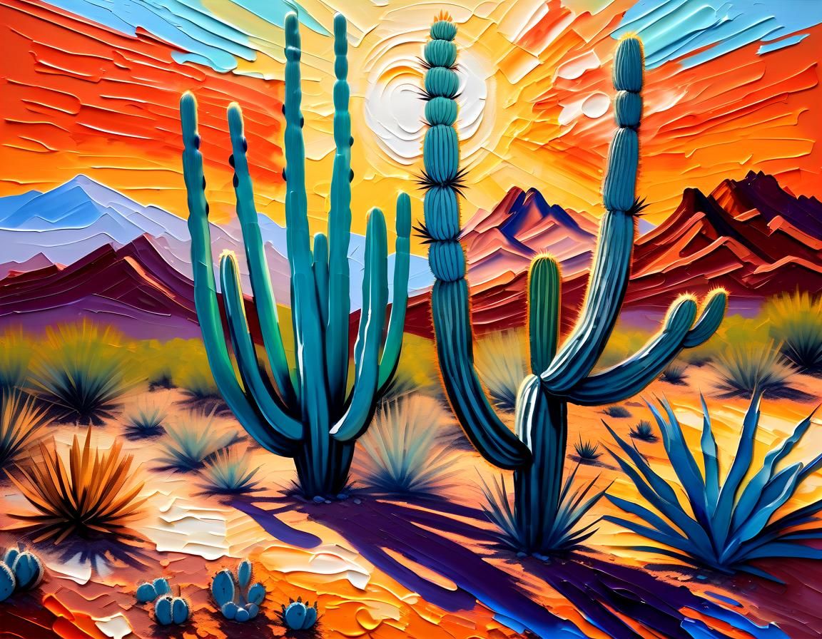 Desert landscape under a burning sun, shimmering heat