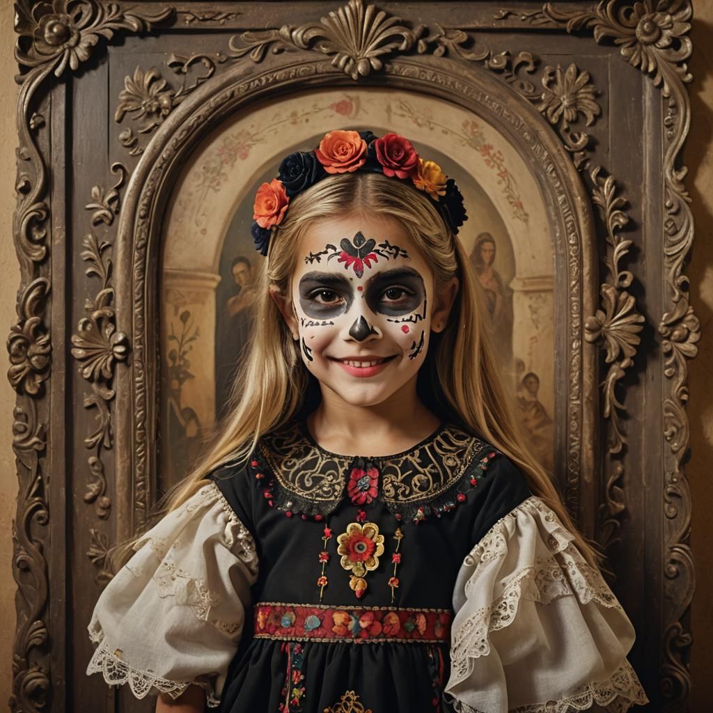 Cinematic Film Still of Albanian Girl as Catrina