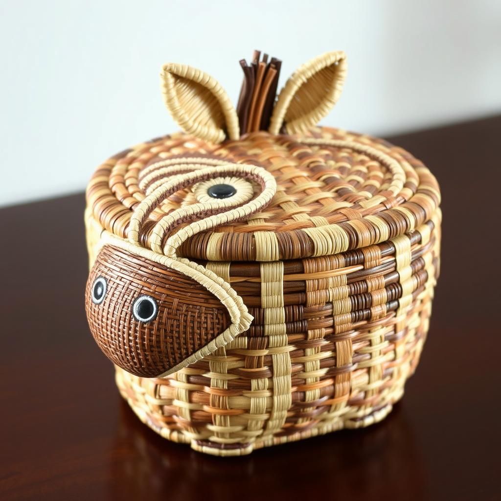 Woven Zebra Box with Whimsical Folk Art Aesthetic