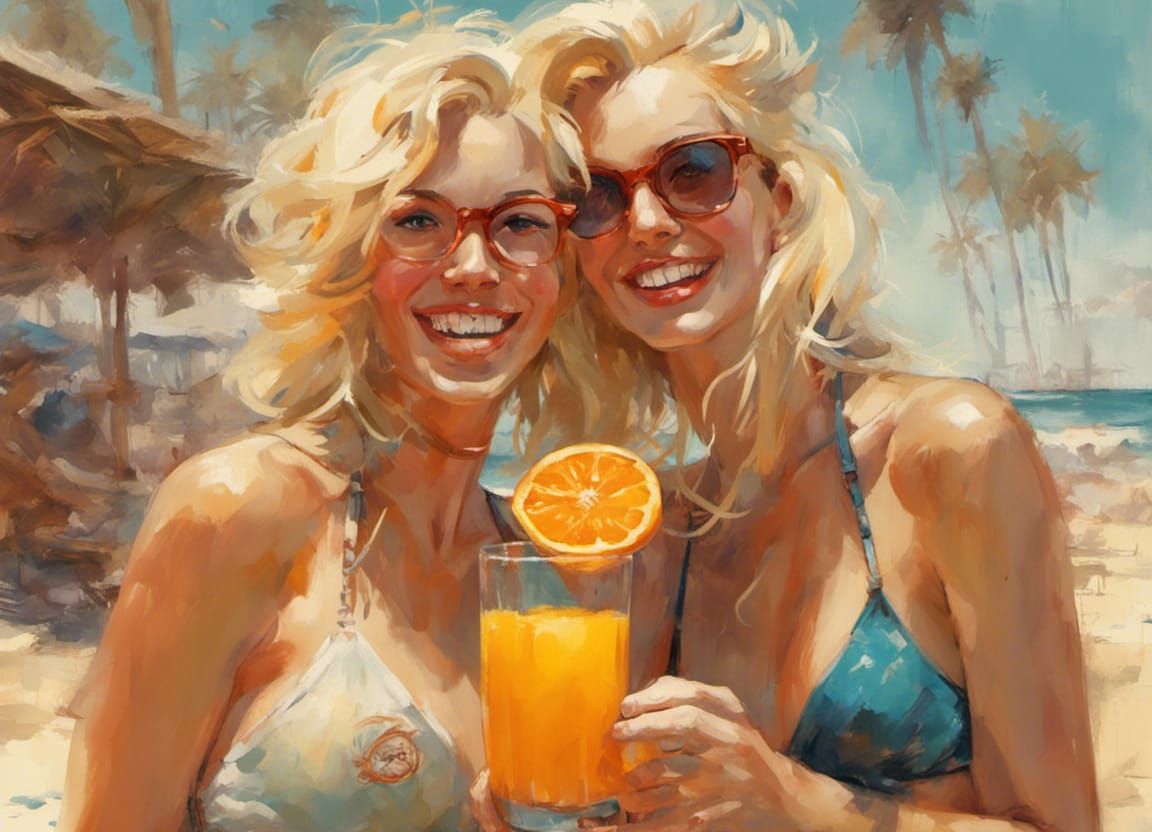 Smiling Girls with Orange Juice, Pin-Up Style
