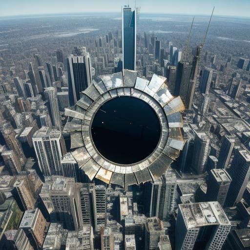 Shattered Mirror Reflects Cityscape