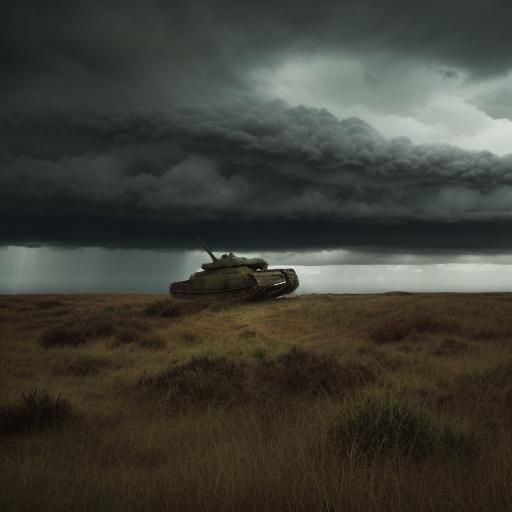 Abandoned Tank Overlooking Calm Seas: Cinematic Landscape