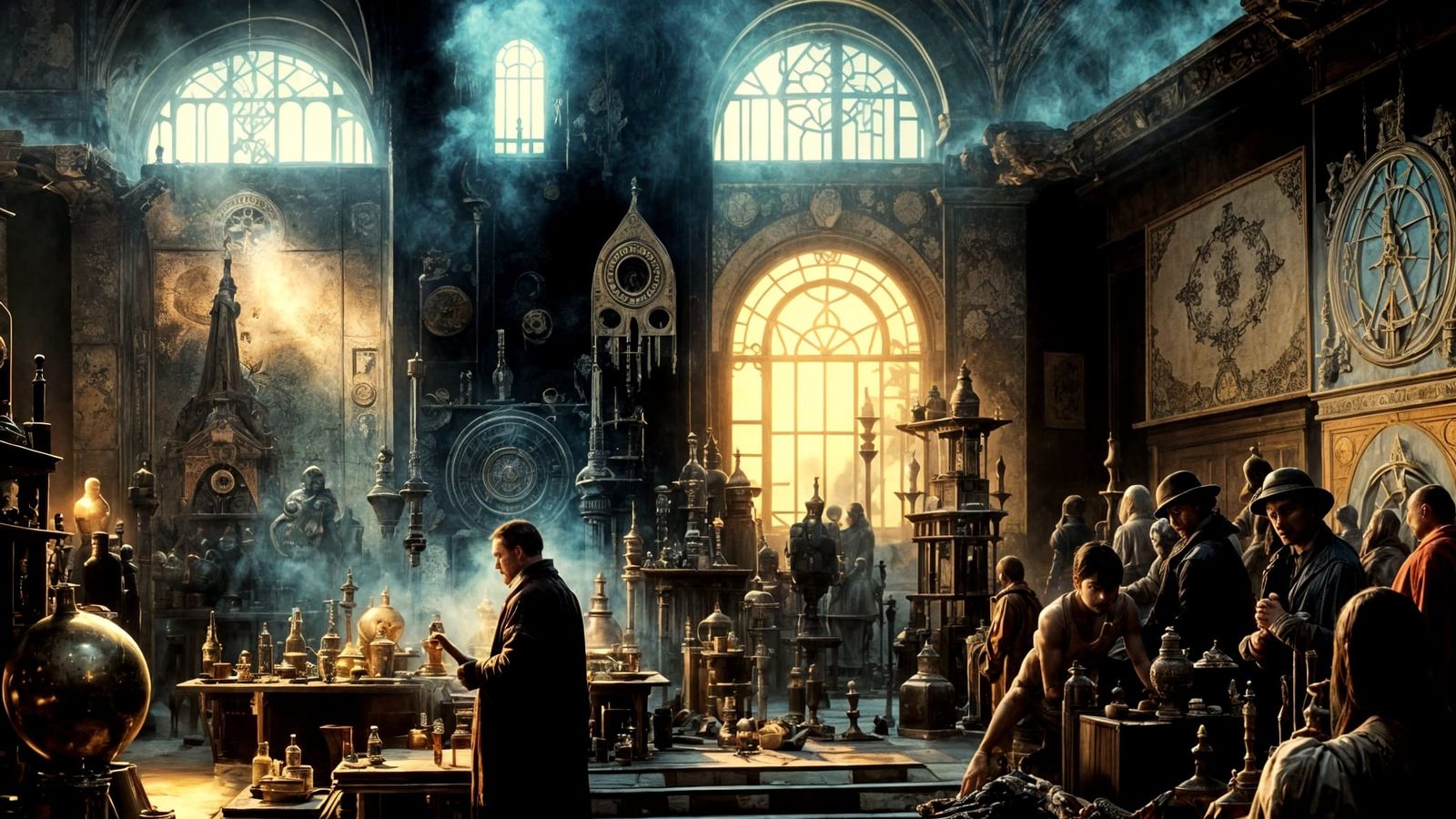 The Alchemist Depicted in Ancient Tapestry Style