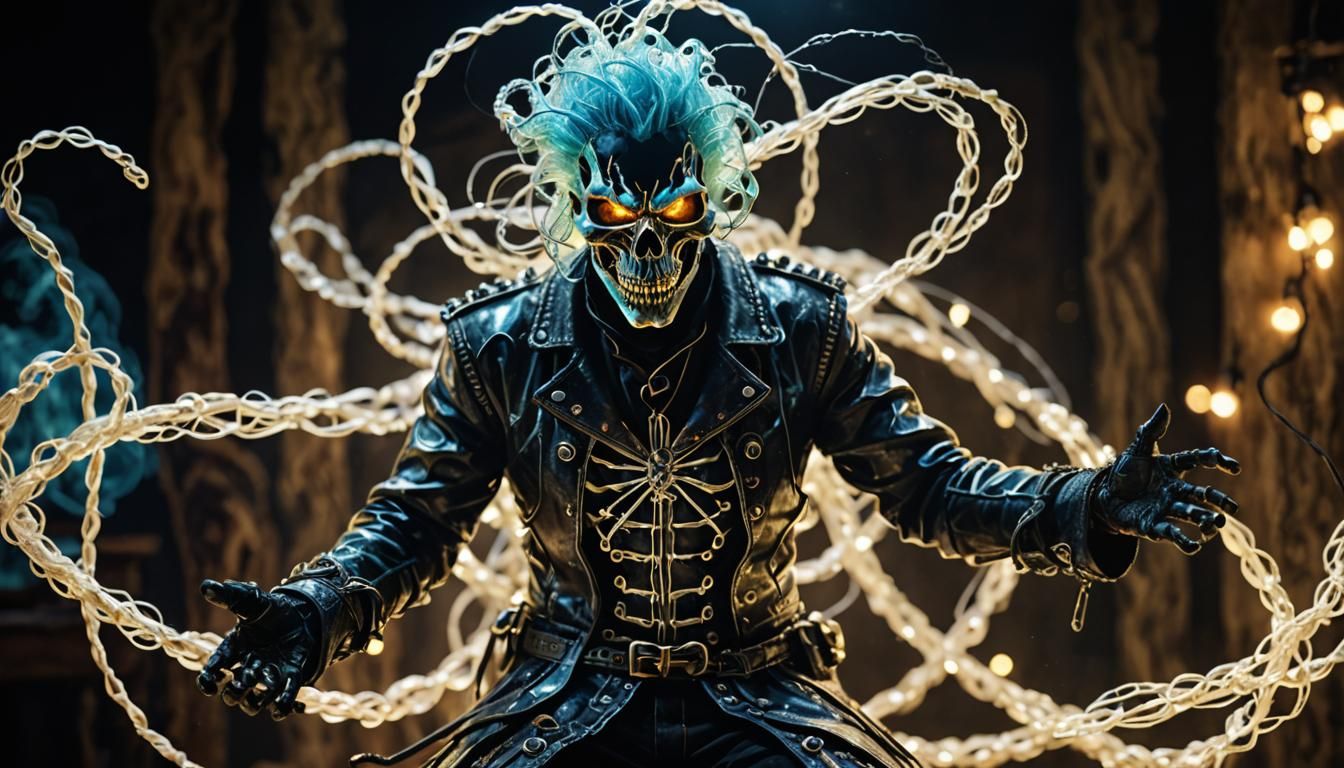 Ropepunk Witch with Bioluminescent Glow in Surrealist Style