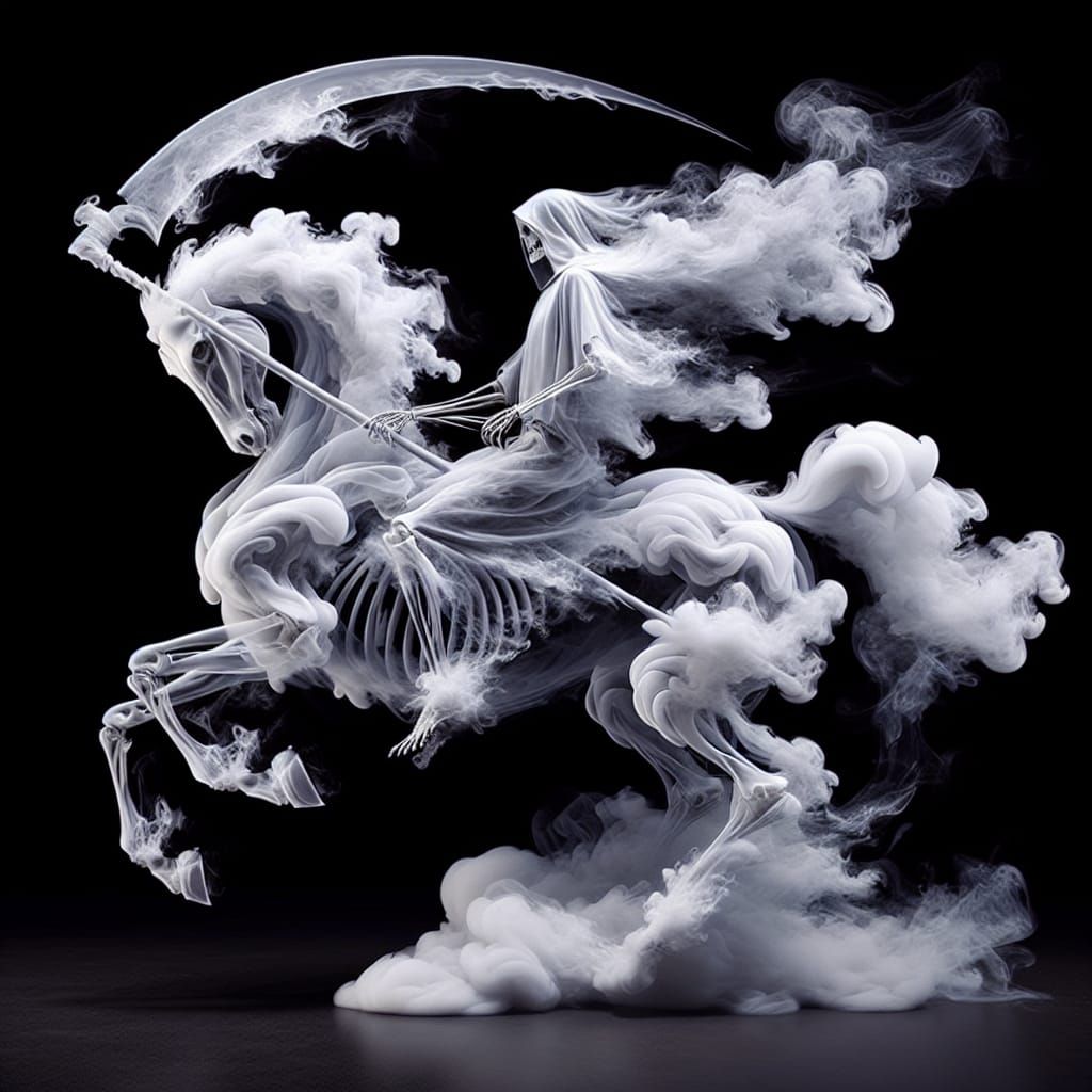 Ethereal Death Figure Rides Steed of Smoke
