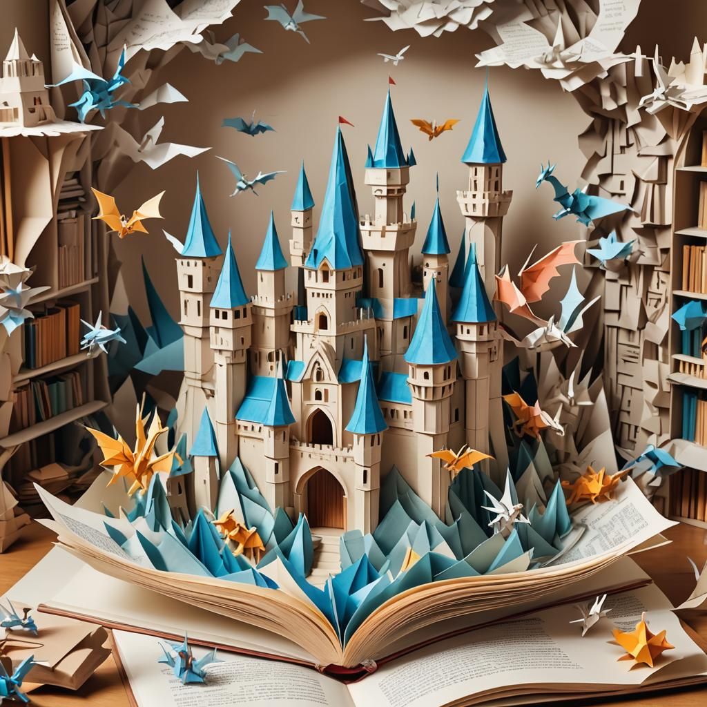 Origami Castle Emerges from Book Pages