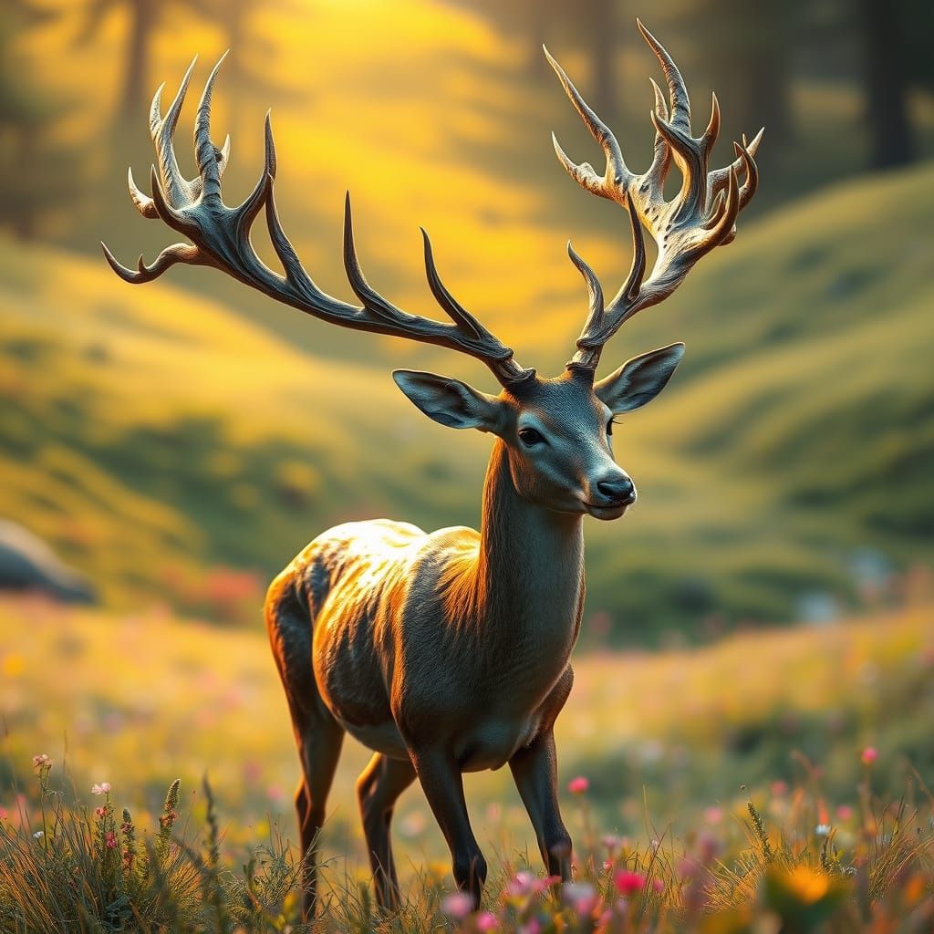 Mystical Deer in Wonderland Hills: 3D Render