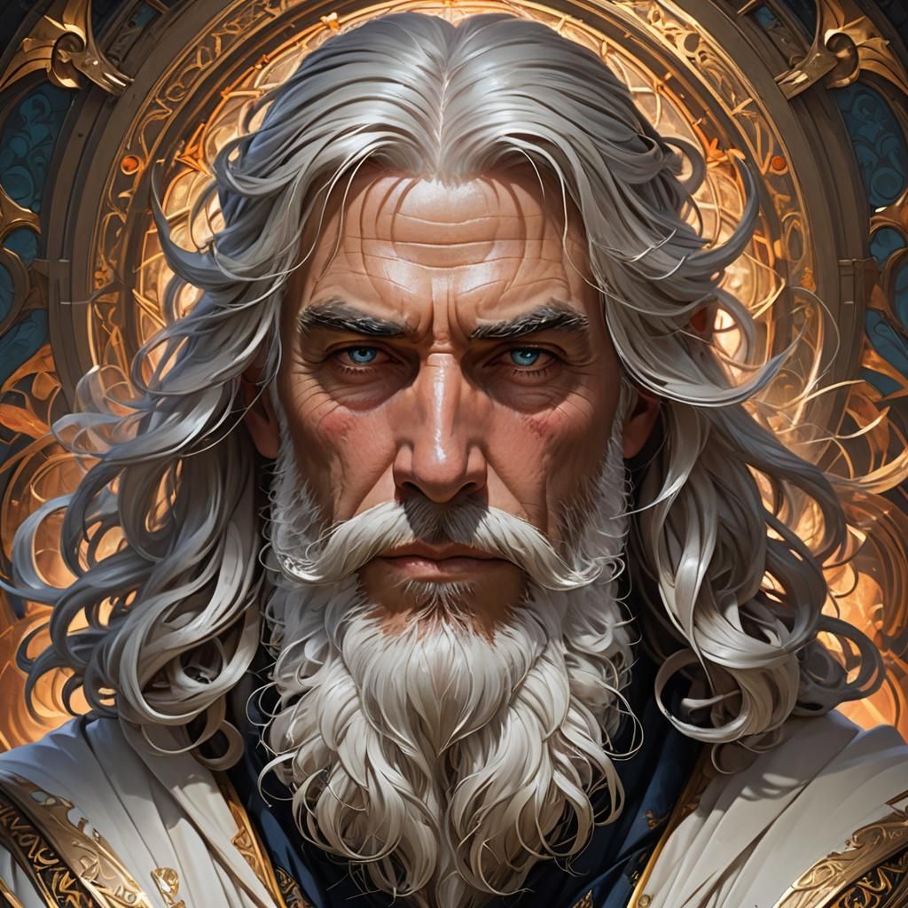 biblical prophet | wizened | white hair blading beard | passion in eyes. head and shoulders portrait, 8k resolution conc...