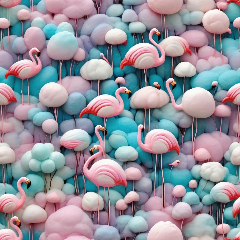 Marshmallowpunk Flamingos in Cotton Candy Landscape