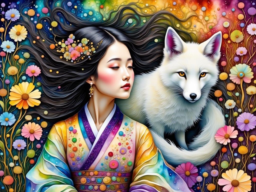 Traditional Korean Princess in Whimsical Dreamscapes with a ...