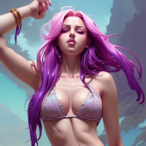 Attractive Woman with Pink Hair, Hyperdetailed Render