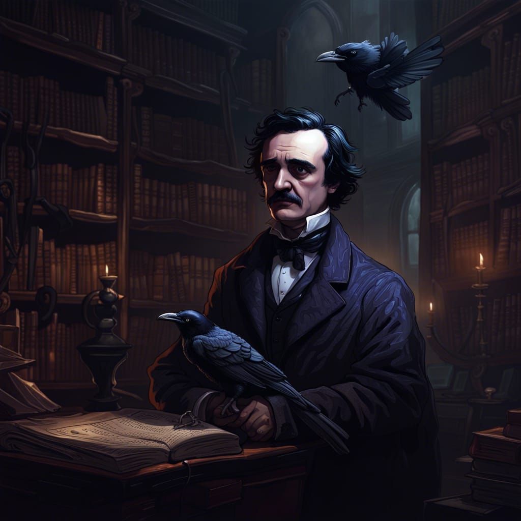 Poe and Raven in Dark Fantasy Style