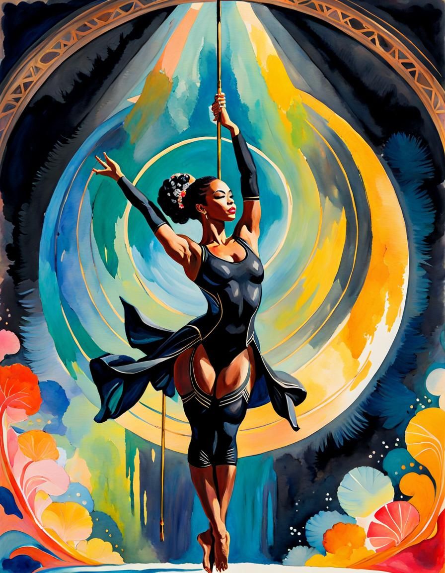 Yoga Aerialist in Gouache Style Watercolor Painting