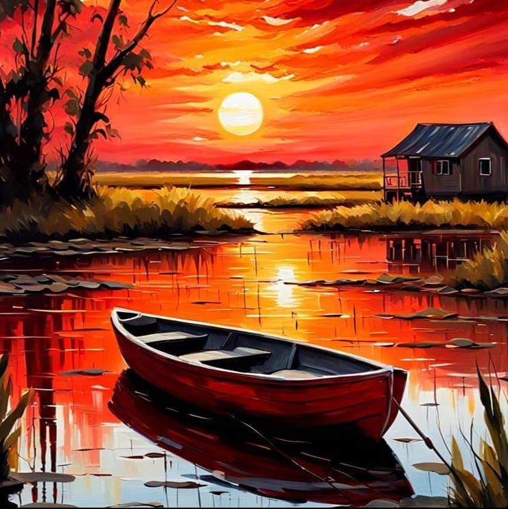 Enchanting Swamp Sunset with Oil Paint Drips