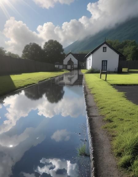 Heavenly Sunshine Beams on Grey Puddle