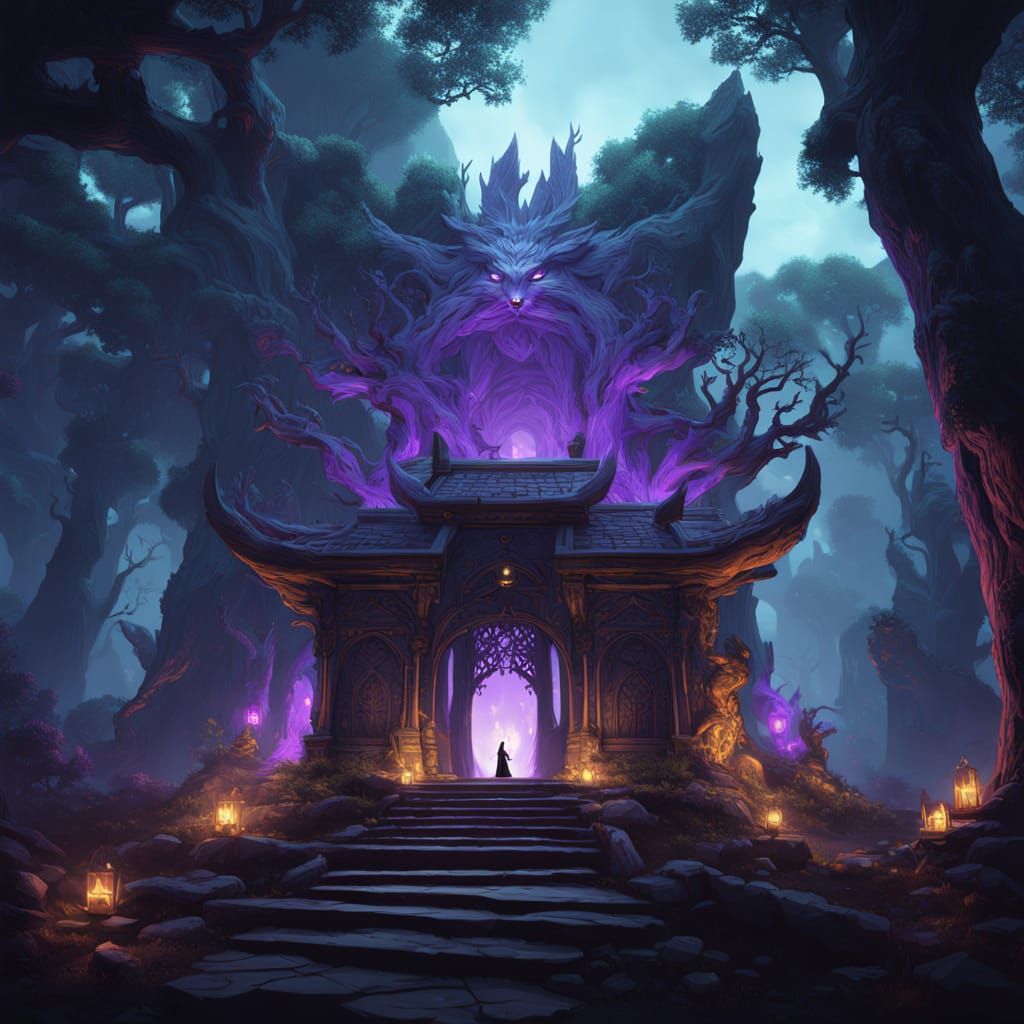 Ethereal Kitsune Goddess in a Mystical Shrine