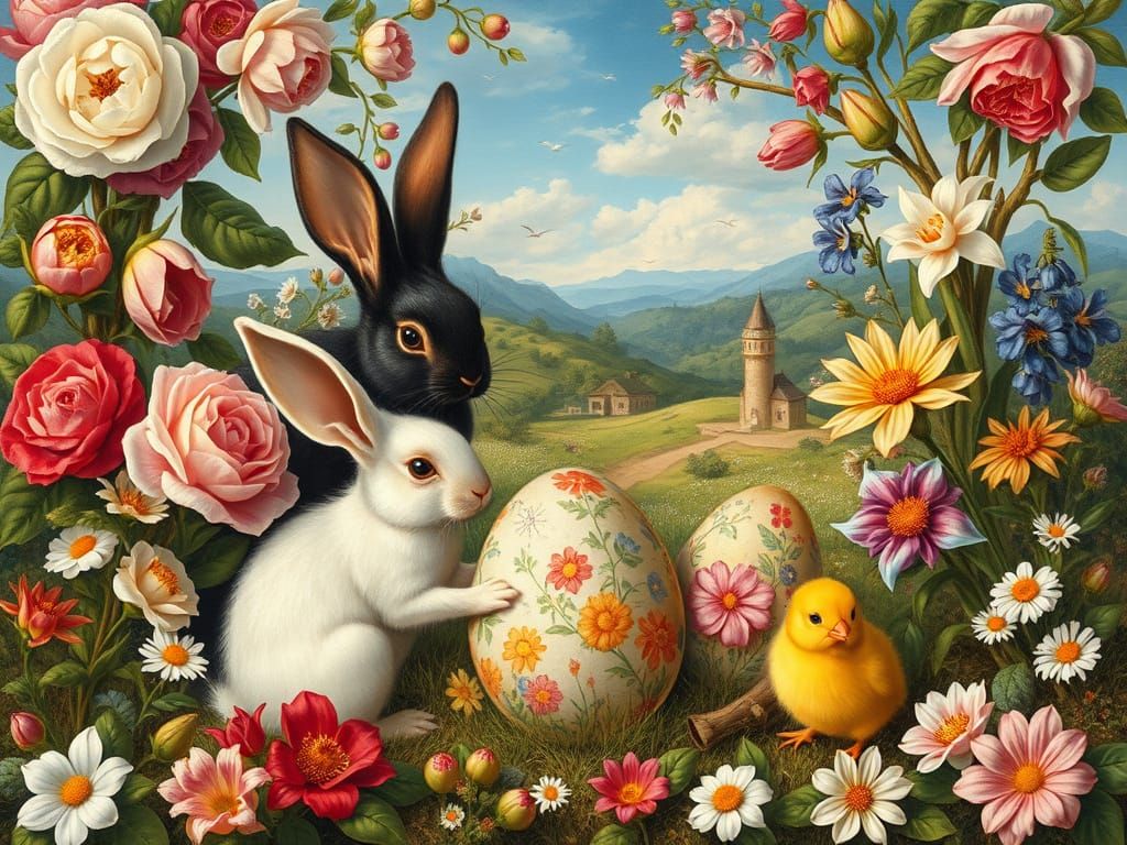 Easter Bunnies in a Renaissance Magical Landscape